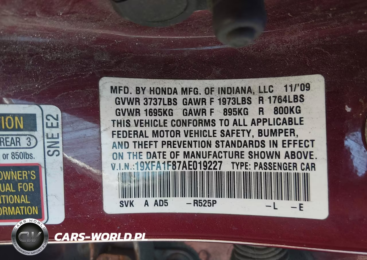 2010 Honda Civic Ex VIN:19XFA1F87AE019227 - 9