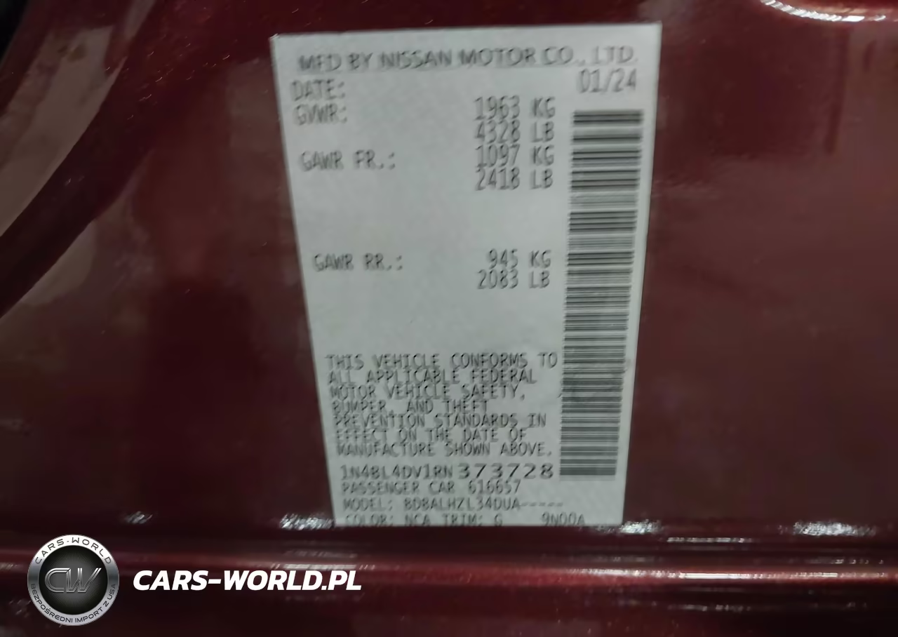 2024 Nissan Altima Sv Fwd VIN:1N4BL4DV1RN373728 - 9