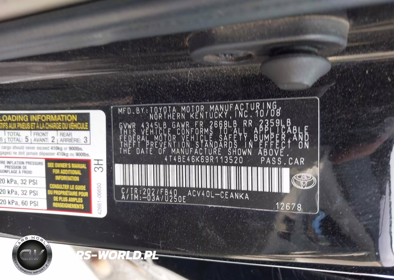 2009 Toyota Camry Le VIN:4T4BE46K69R113520 - 9
