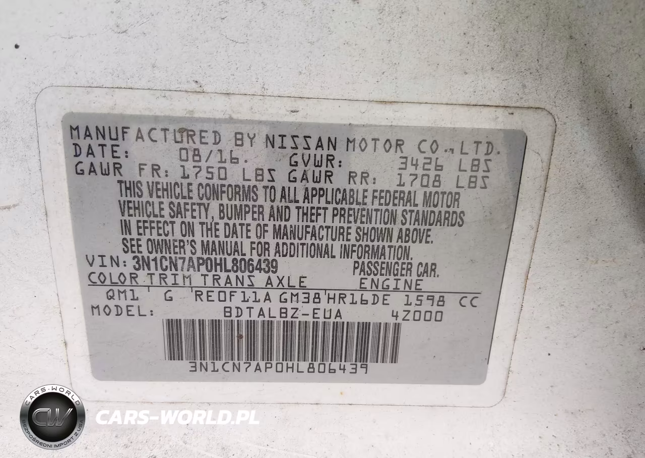 2017 Nissan Versa 1.6 S-1.6 S+-1.6 Sl-1.6 Sv VIN:3N1CN7AP0HL806439 - 9