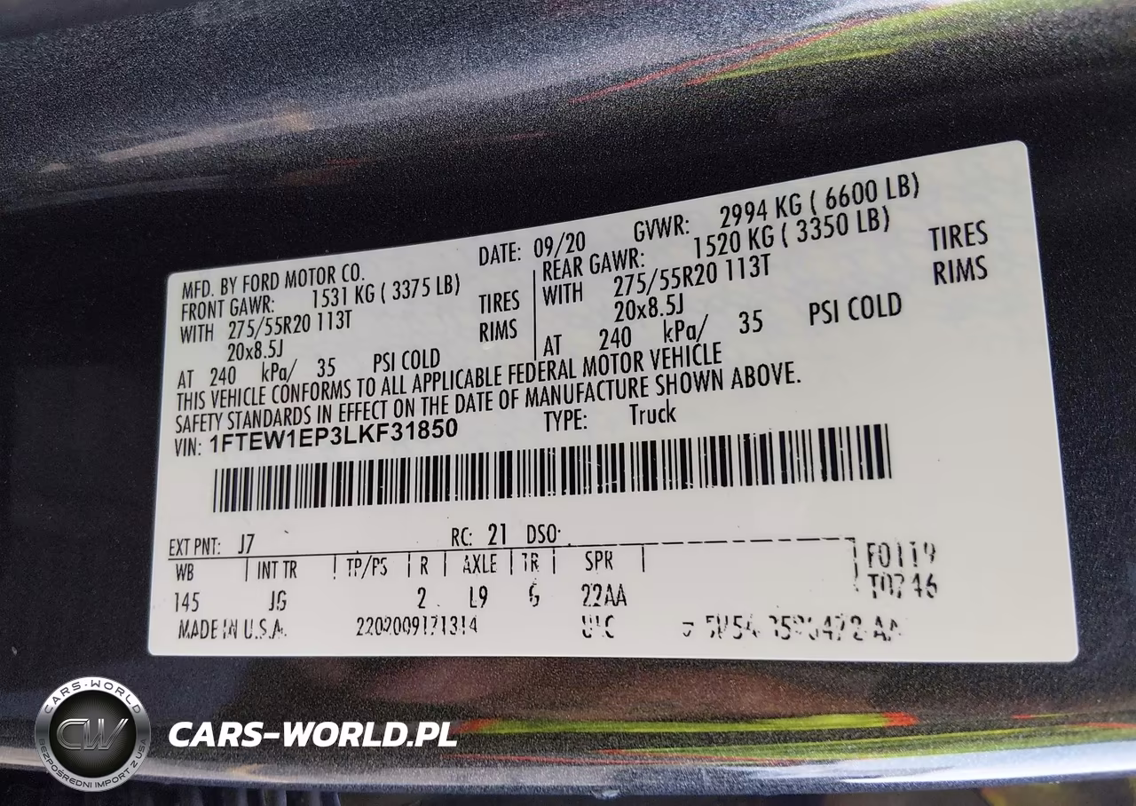 2020 Ford F-150 Xl VIN:1FTEW1EP3LKF31850 - 9