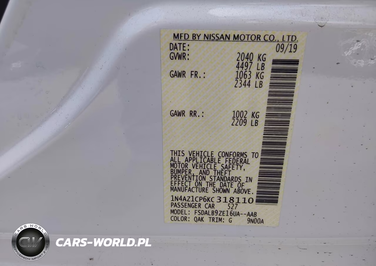 2019 Nissan Leaf S VIN:1N4AZ1CP6KC318110 - 9
