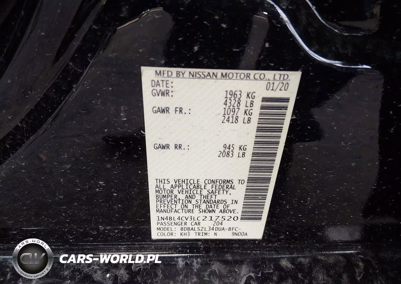 2020 Nissan Altima Sr Fwd VIN:1N4BL4CV3LC217520 - 9