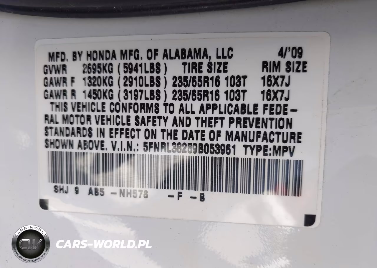 2009 Honda Odyssey Lx VIN:5FNRL38259B053961 - 9