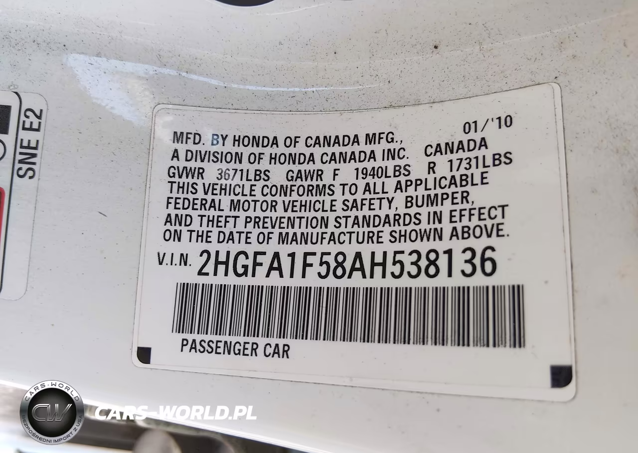 2010 Honda Civic Lx VIN:2HGFA1F58AH538136 - 9