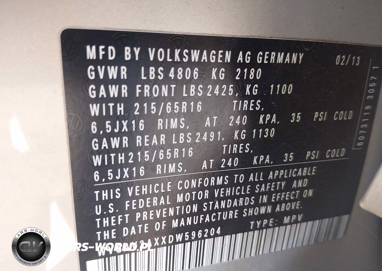 2013 Volkswagen Tiguan S VIN:WVGAV3AXXDW596204 - 9