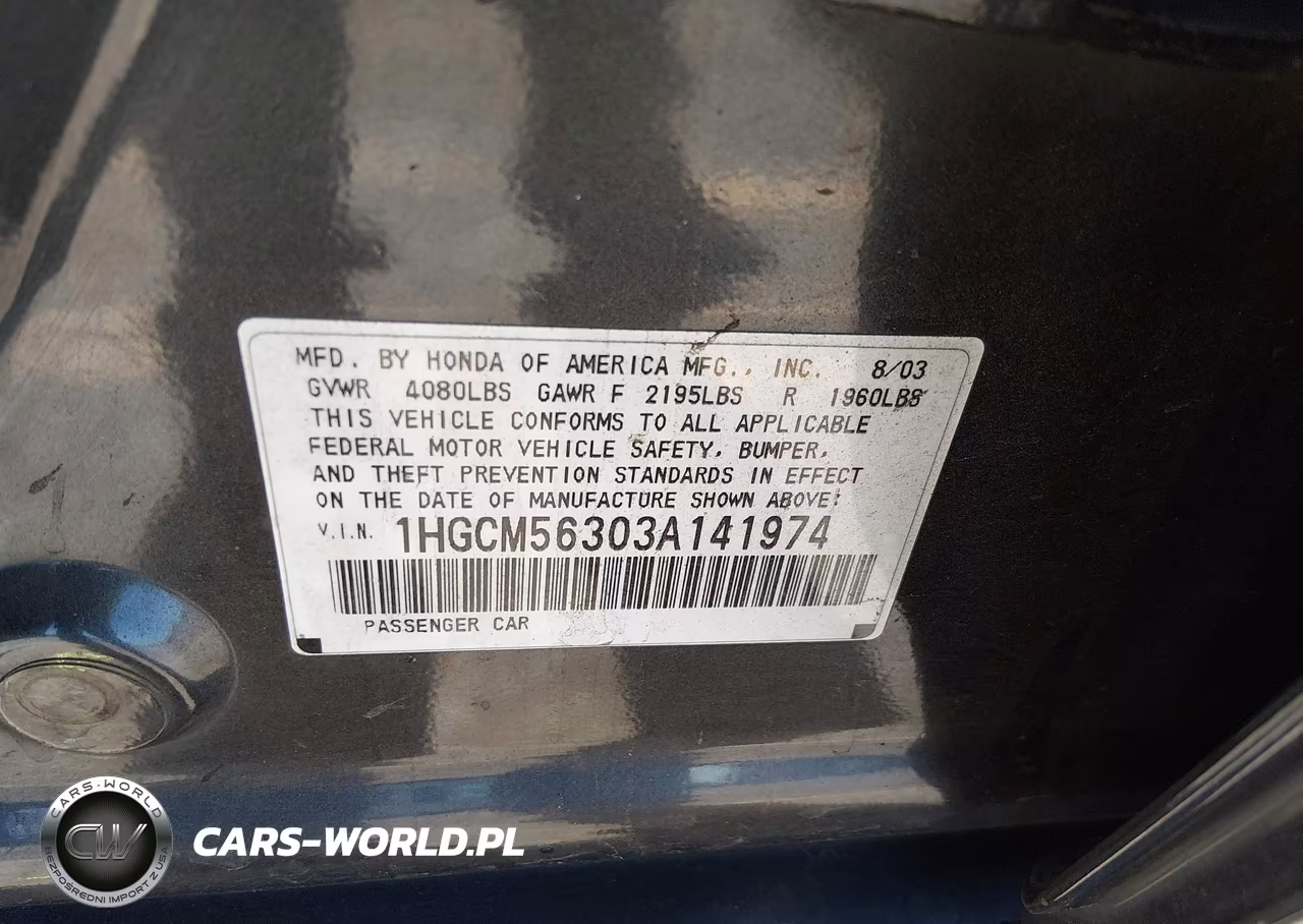 2003 Honda Accord 2.4 Lx VIN:1HGCM56303A141974 - 9