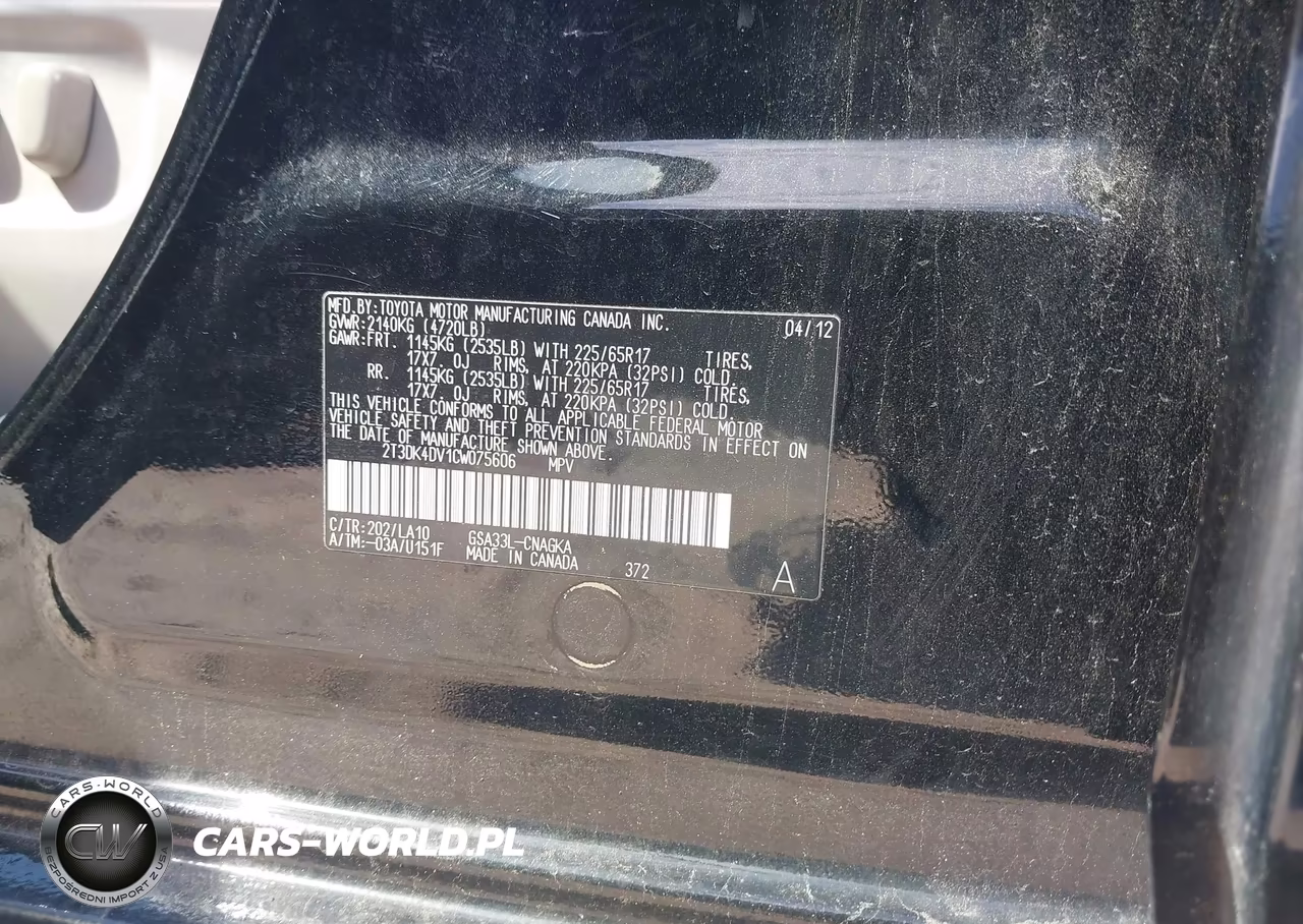 2012 Toyota Rav4 Limited V6 VIN:2T3DK4DV1CW075606 - 9
