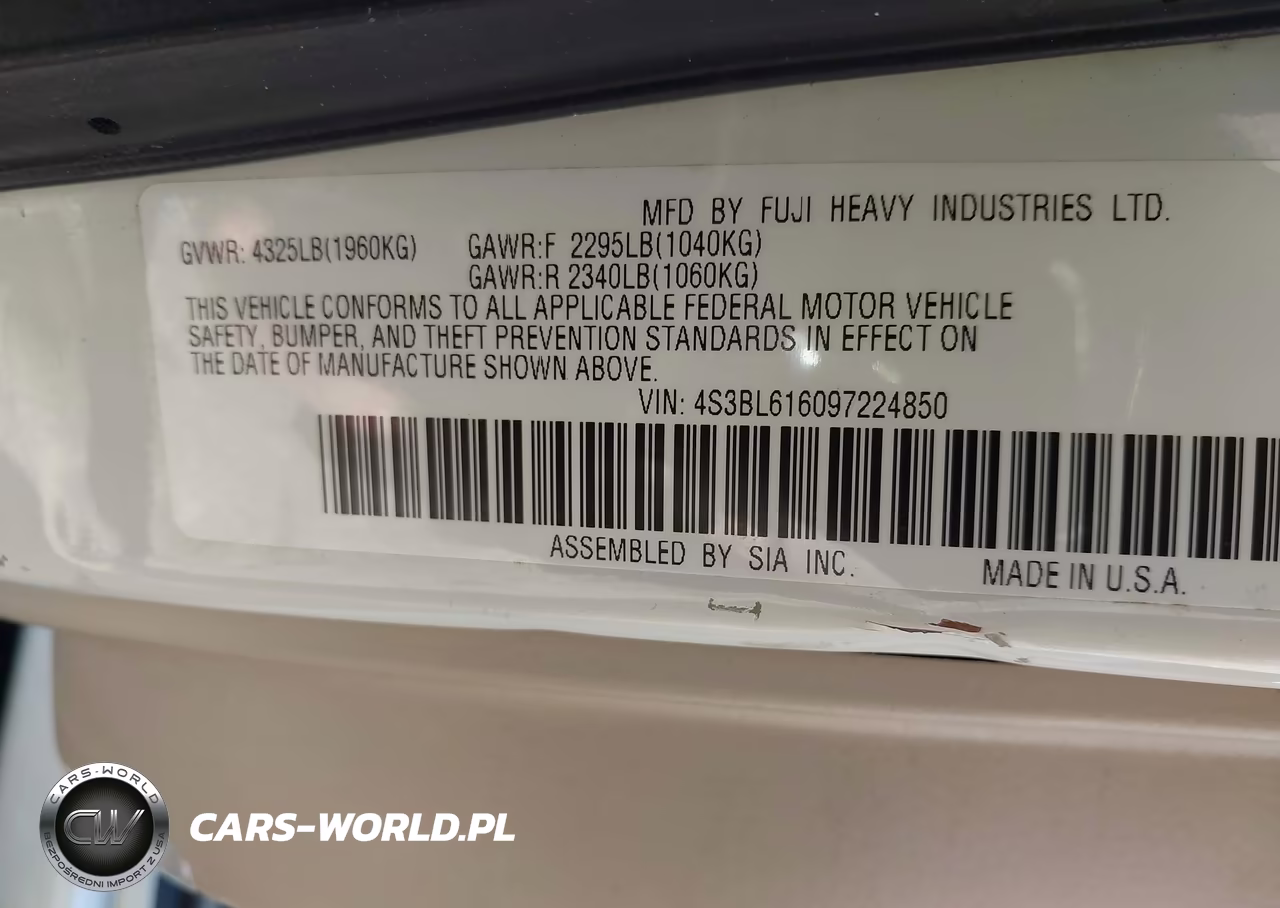 2009 Subaru Legacy 2.5I VIN:4S3BL616097224850 - 9