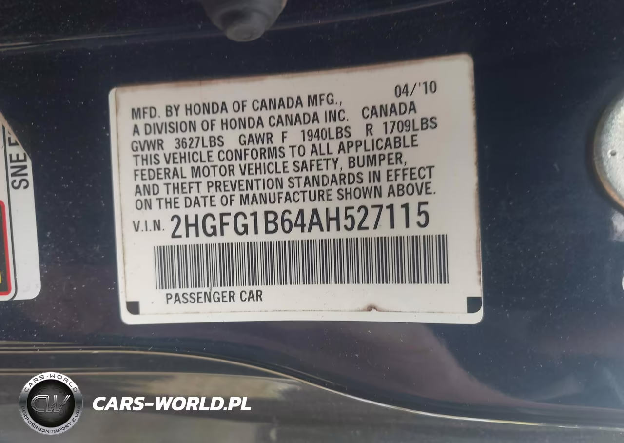 2010 Honda Civic Lx VIN:2HGFG1B64AH527115 - 9