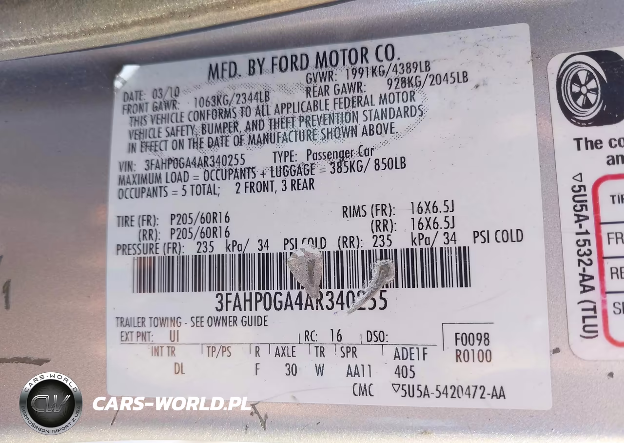 2010 Ford Fusion S VIN:3FAHP0GA4AR340255 - 9