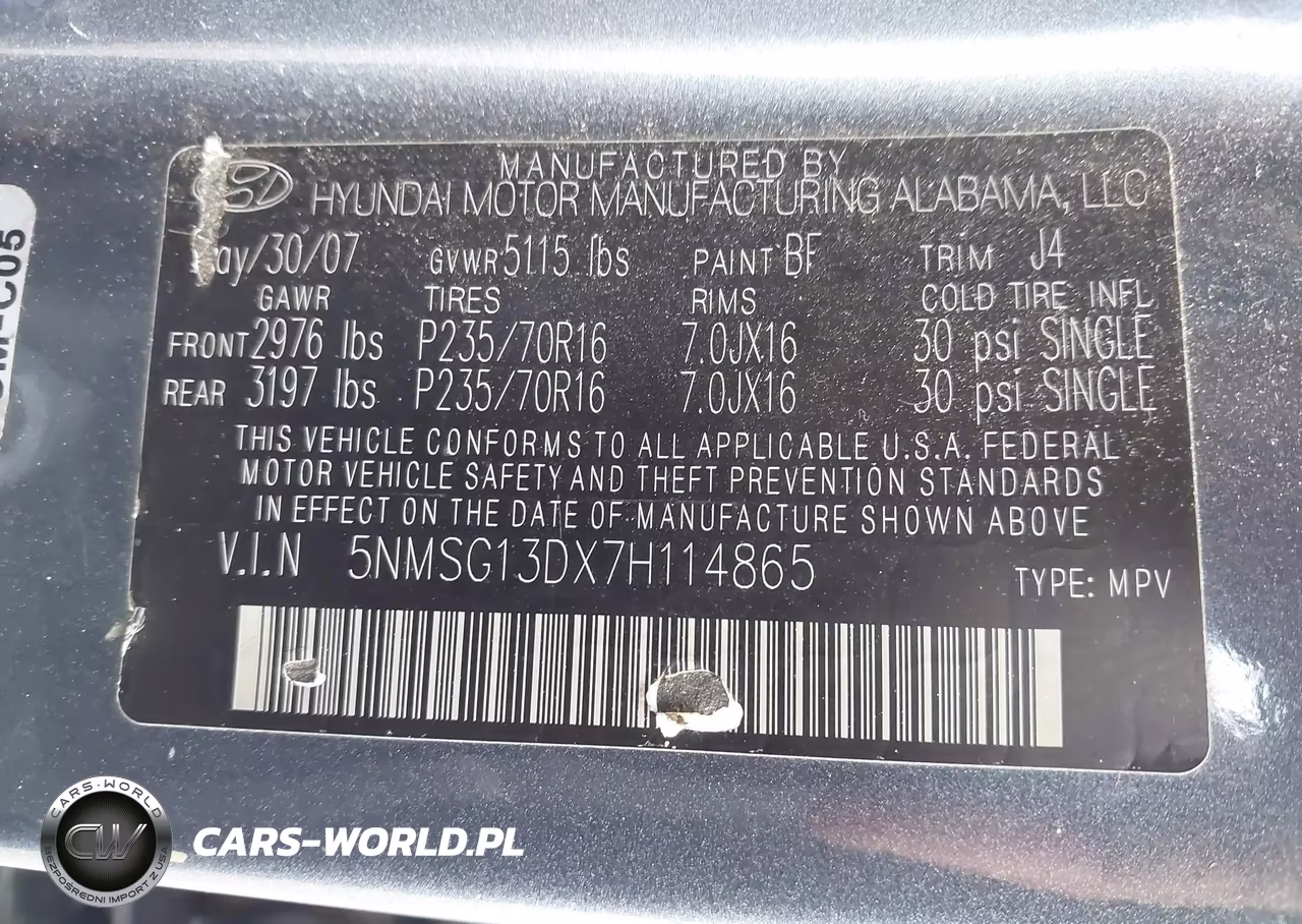 2007 Hyundai Santa Fe Gls VIN:5NMSG13DX7H114865 - 9
