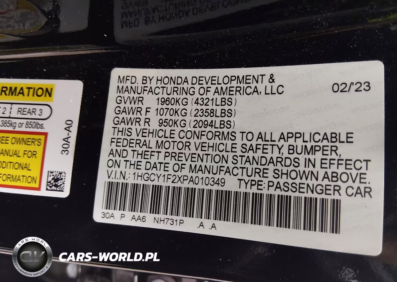 2023 Honda Accord Lx VIN:1HGCY1F2XPA010349 - 9