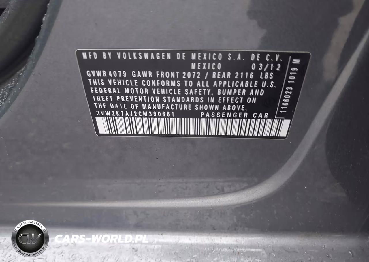 2012 Volkswagen Jetta 2.0L S VIN:3VW2K7AJ2CM390651 - 9