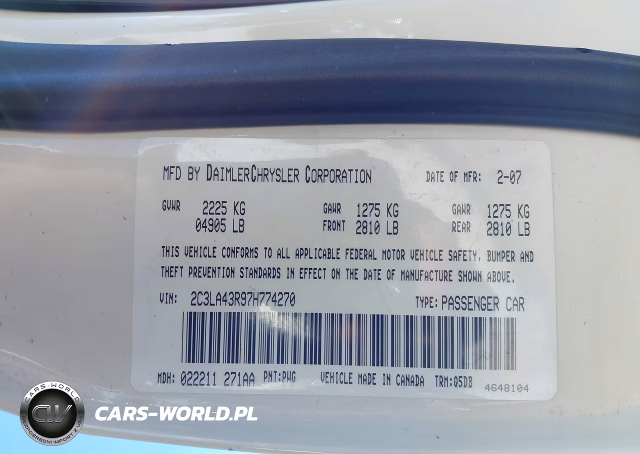 2007 Chrysler 300 VIN:2C3LA43R97H774270 - 9
