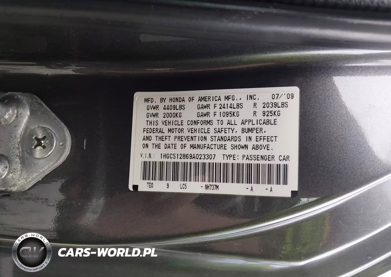 2009 Honda Accord 2.4 Ex-L VIN:1HGCS12869A023307 - 9