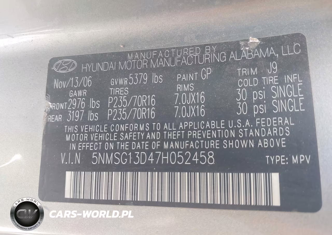 2007 Hyundai Santa Fe Gls VIN:5NMSG13D47H052458 - 9