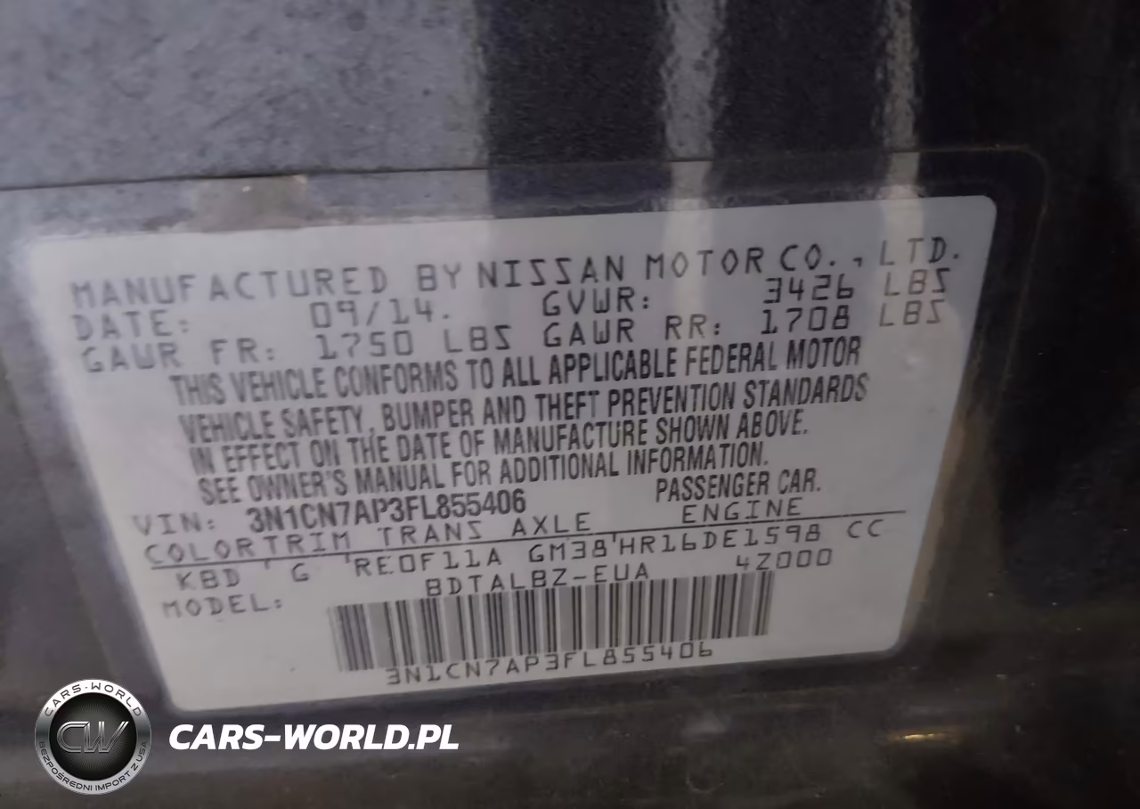 2015 Nissan Versa 1.6 S-1.6 S+-1.6 Sl-1.6 Sv VIN:3N1CN7AP3FL855406 - 9