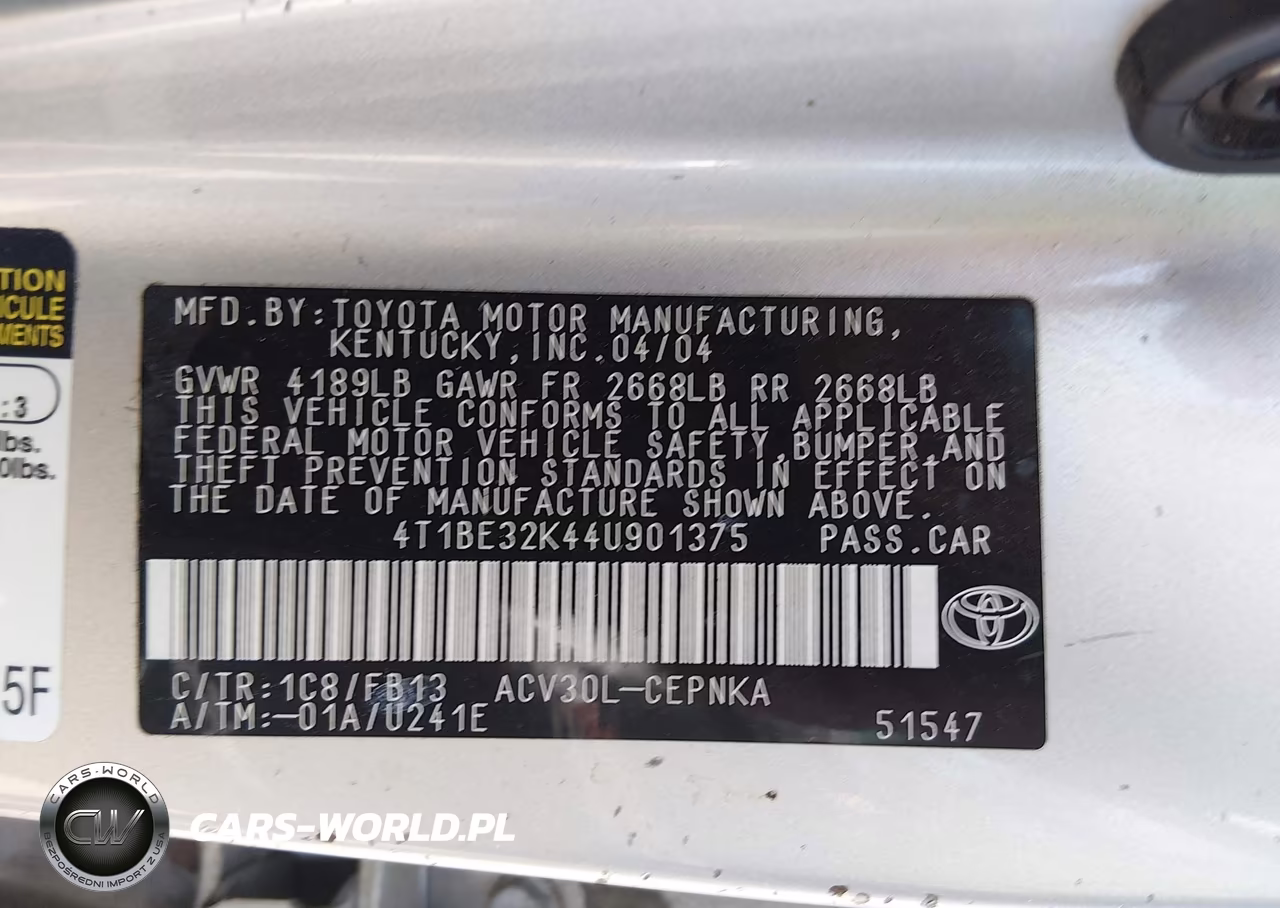 2004 Toyota Camry Le VIN:4T1BE32K44U901375 - 9