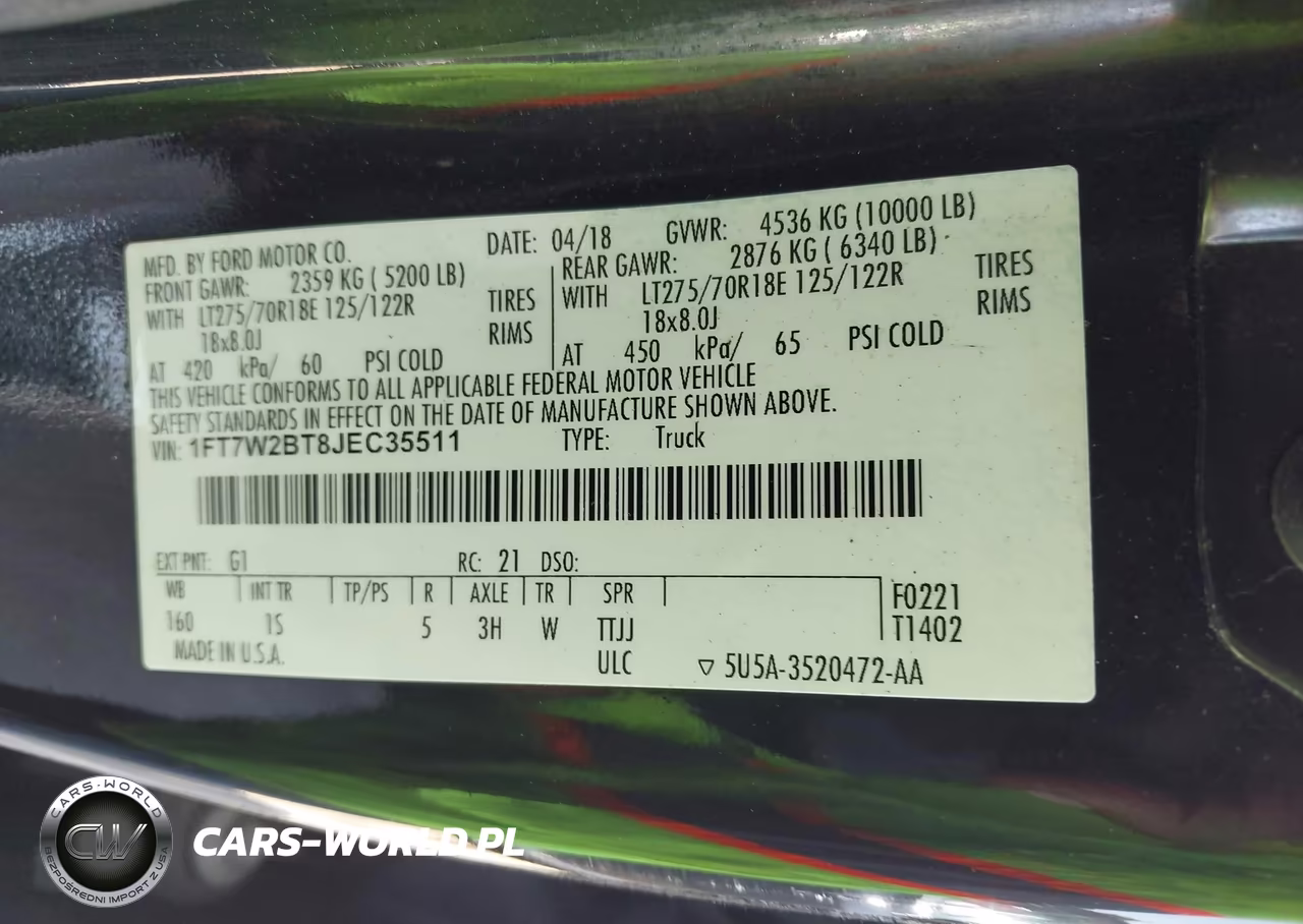 2018 Ford F-250 Xl VIN:1FT7W2BT8JEC35511 - 9