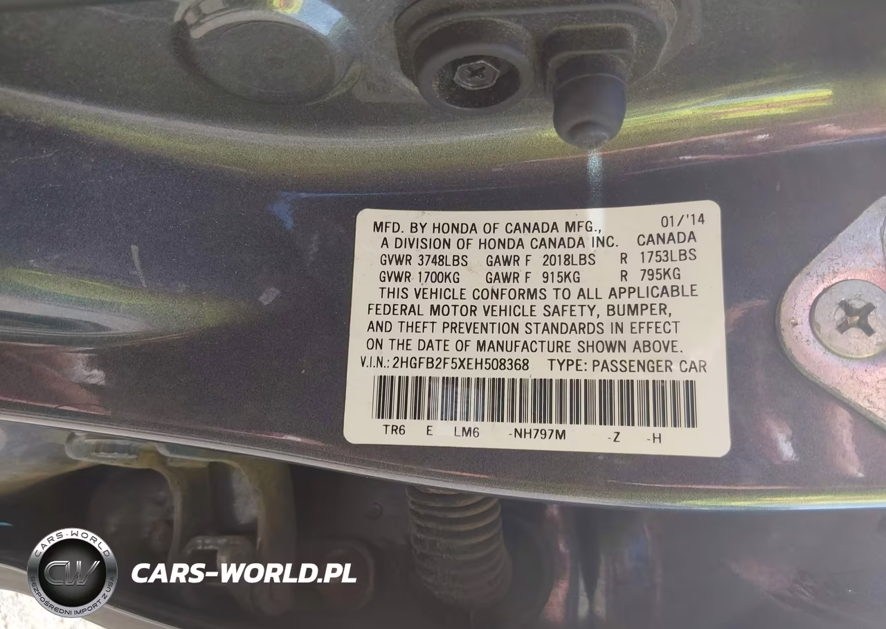 2014 Honda Civic Lx VIN:2HGFB2F5XEH508368 - 9