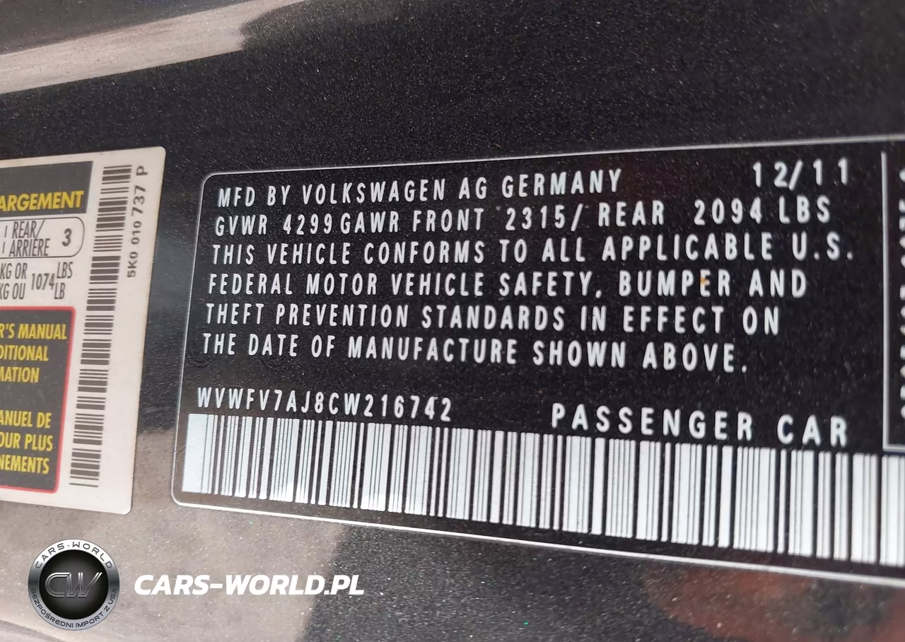 2012 Volkswagen Gti 2-Door VIN:WVWFV7AJ8CW216742 - 9