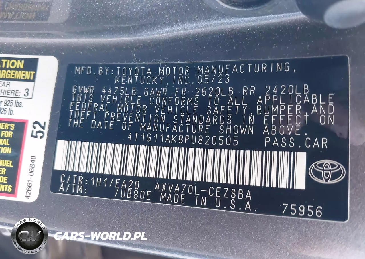 2023 Toyota Camry Se VIN:4T1G11AK8PU820505 - 9