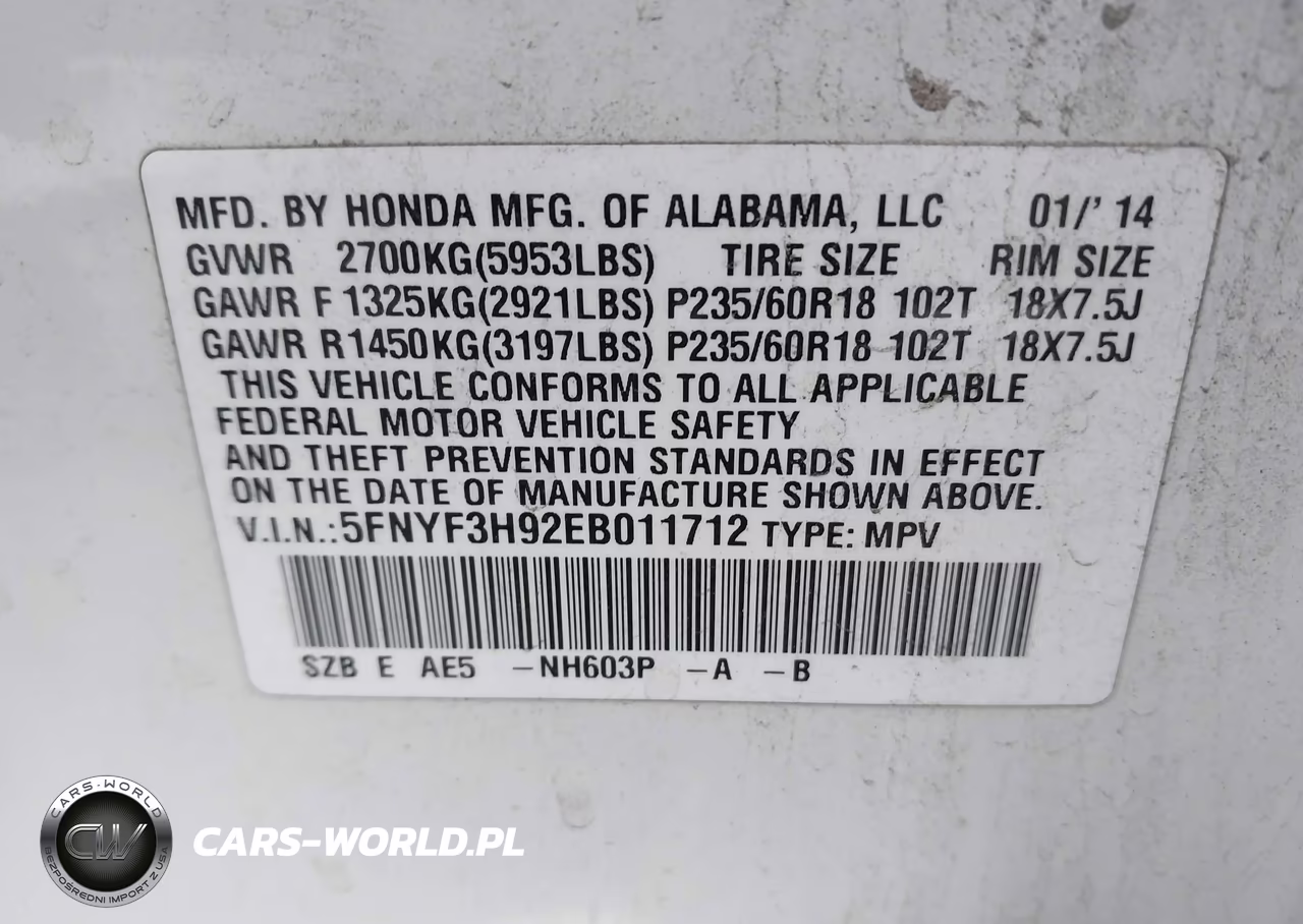 2014 Honda Pilot Touring VIN:5FNYF3H92EB011712 - 9