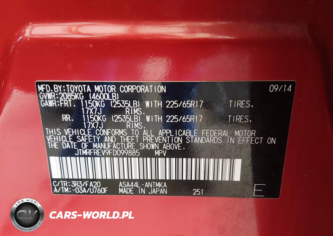 2015 Toyota Rav4 Xle VIN:JTMRFREV9FD099885 - 9