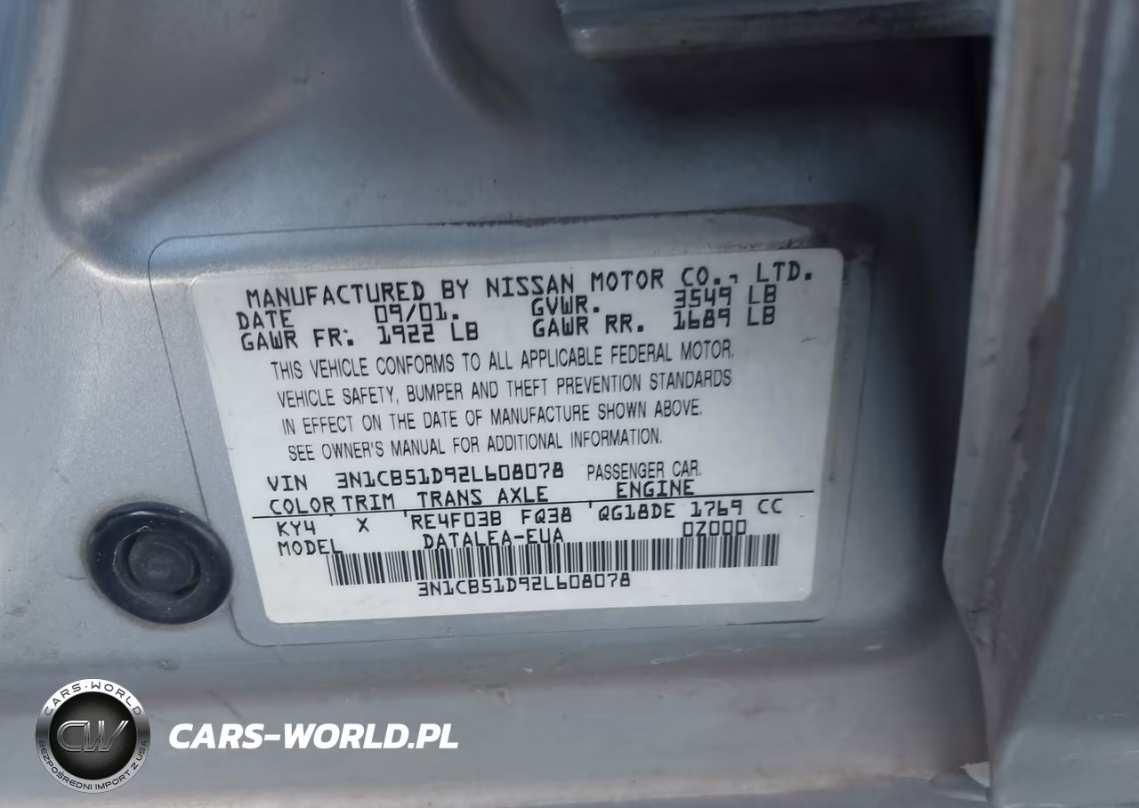 2002 Nissan Sentra Gxe VIN:3N1CB51D92L608078 - 9