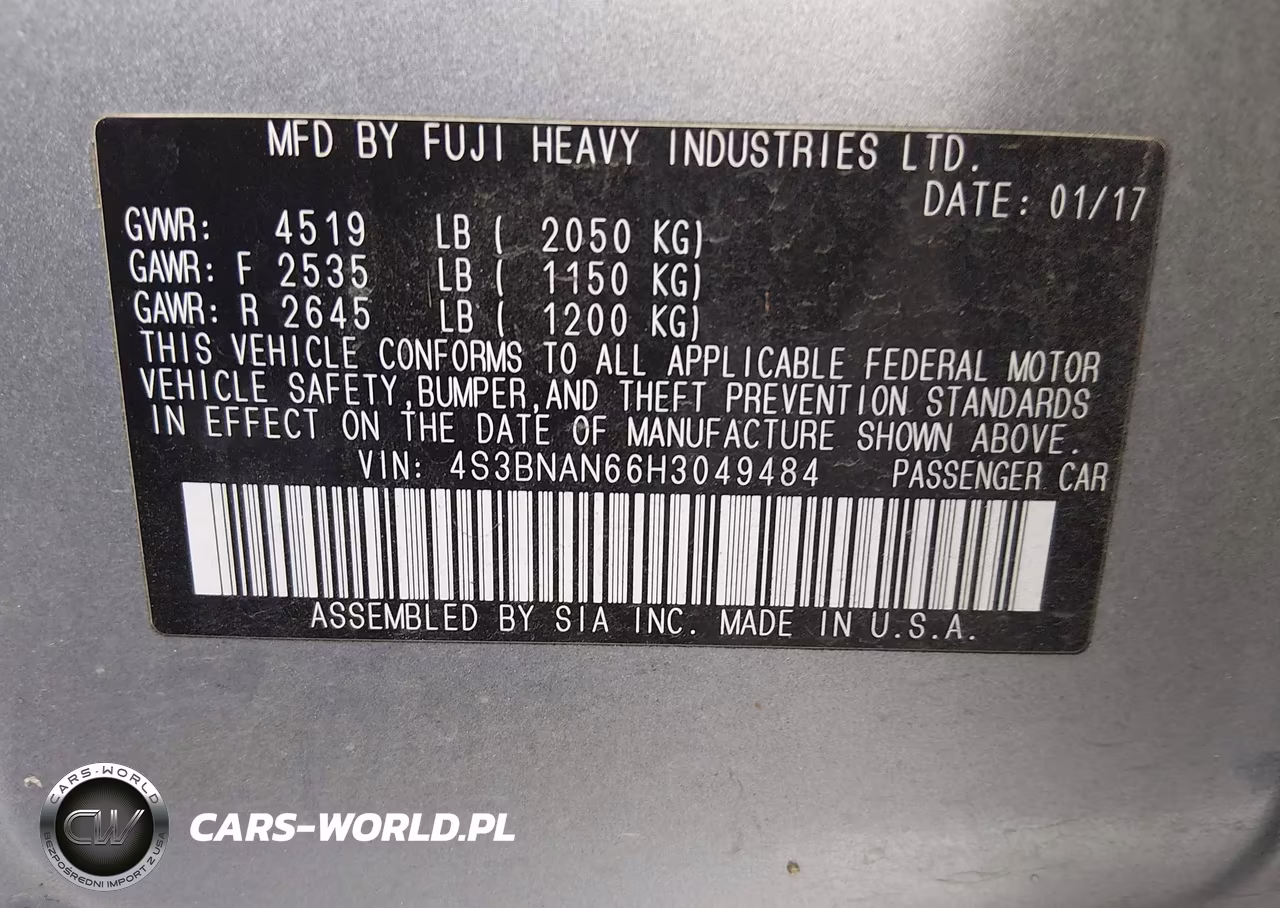 2017 Subaru Legacy 2.5I Limited VIN:4S3BNAN66H3049484 - 9