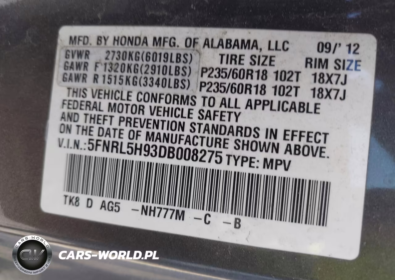 2013 Honda Odyssey Touring-Touring Elite VIN:5FNRL5H93DB008275 - 9