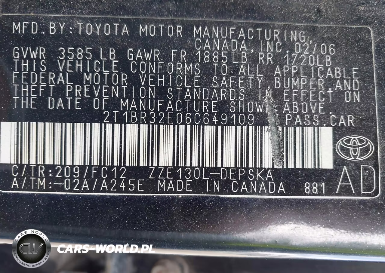 2006 Toyota Corolla S VIN:2T1BR32E06C649109 - 9