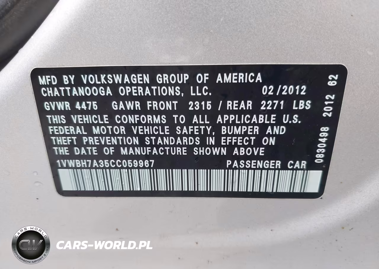 2012 Volkswagen Passat 2.5L Se VIN:1VWBH7A35CC059967 - 9