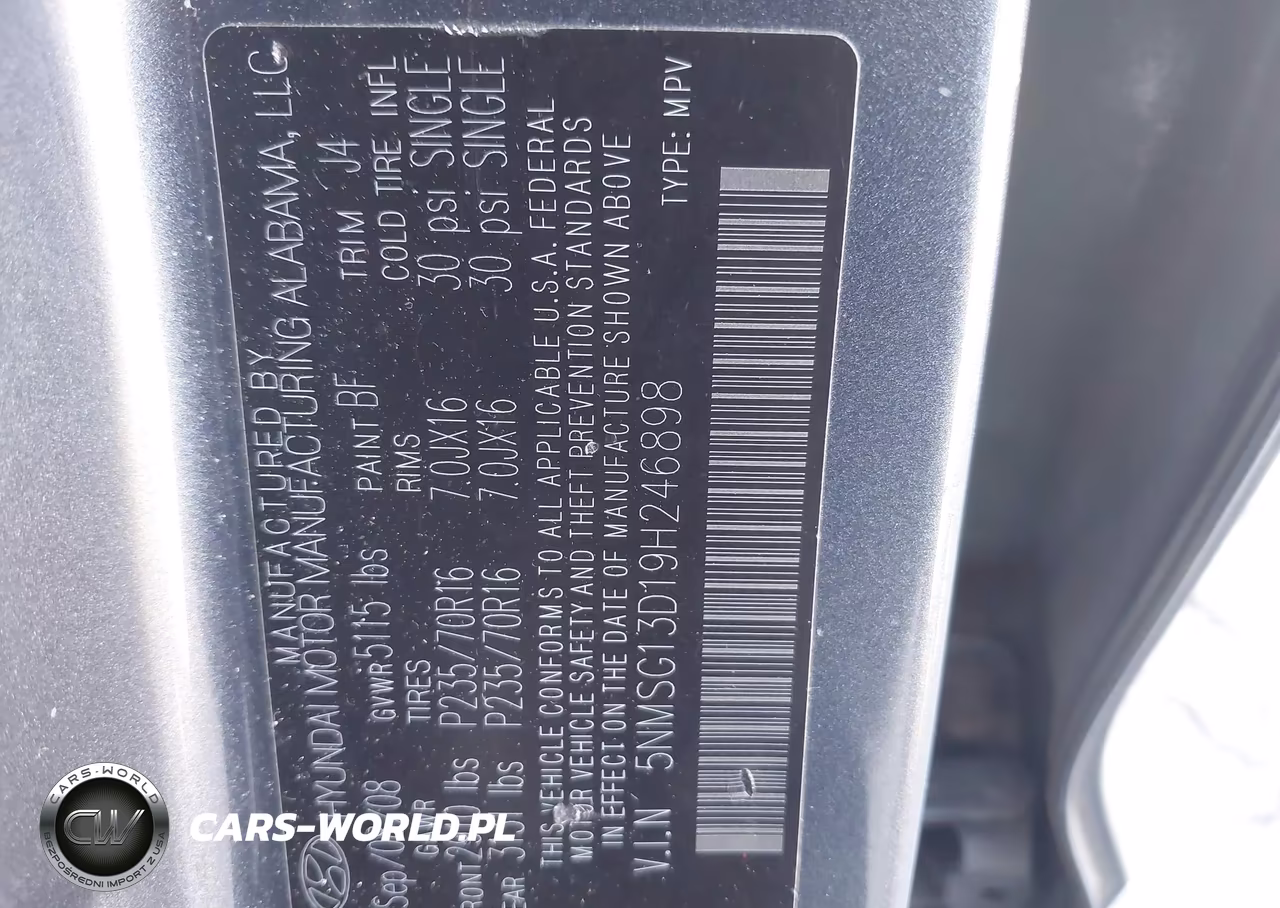 2009 Hyundai Santa Fe Gls VIN:5NMSG13D19H246898 - 9