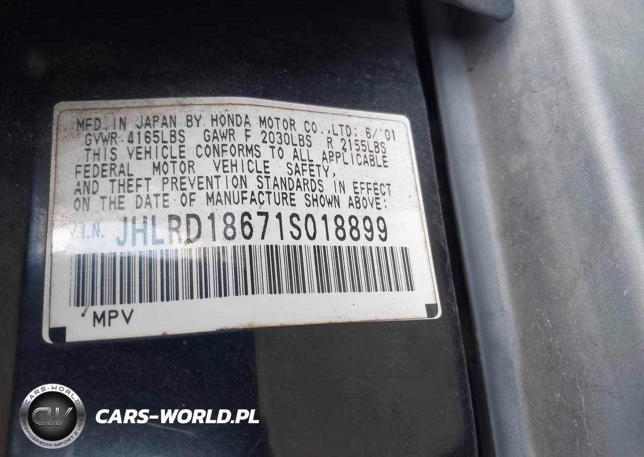 2001 Honda Cr-V Ex VIN:JHLRD18671S018899 - 9