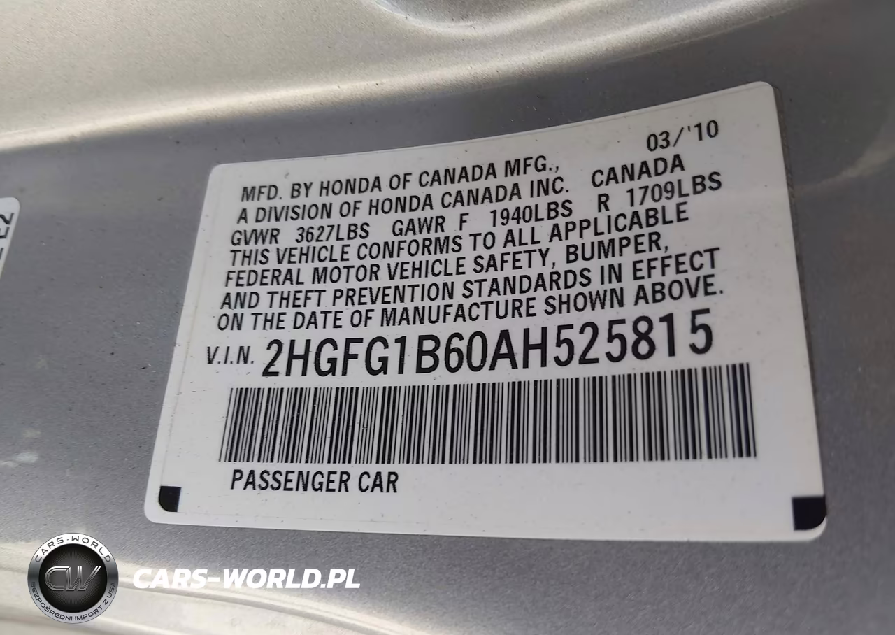 2010 Honda Civic Lx VIN:2HGFG1B60AH525815 - 9