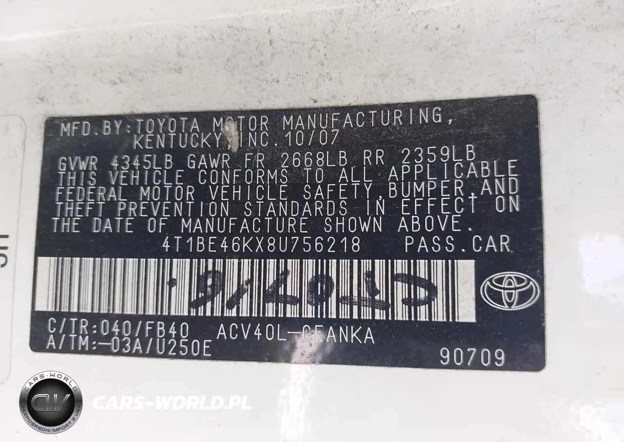 2008 Toyota Camry Le VIN:4T1BE46KX8U756218 - 9