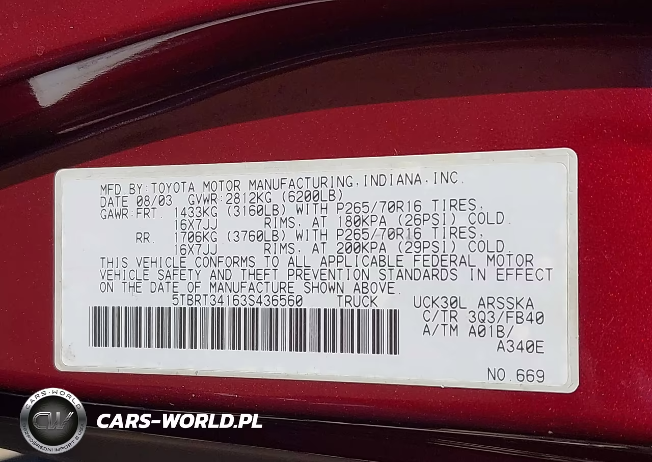 2003 Toyota Tundra Sr5 V8 VIN:5TBRT34163S436560 - 9