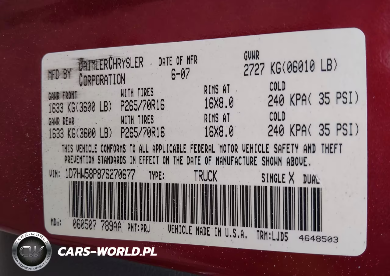 2007 Dodge Dakota Laramie VIN:1D7HW58P87S270677 - 9