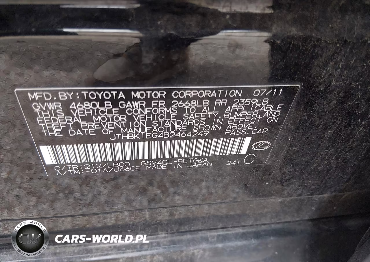 2011 Lexus Es 350 VIN:JTHBK1EG4B2464249 - 9