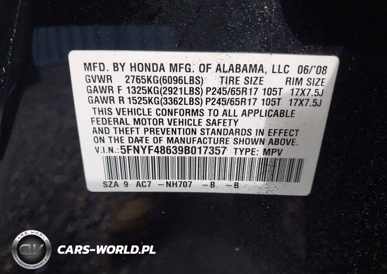 2009 Honda Pilot Ex-L VIN:5FNYF48639B017357 - 9