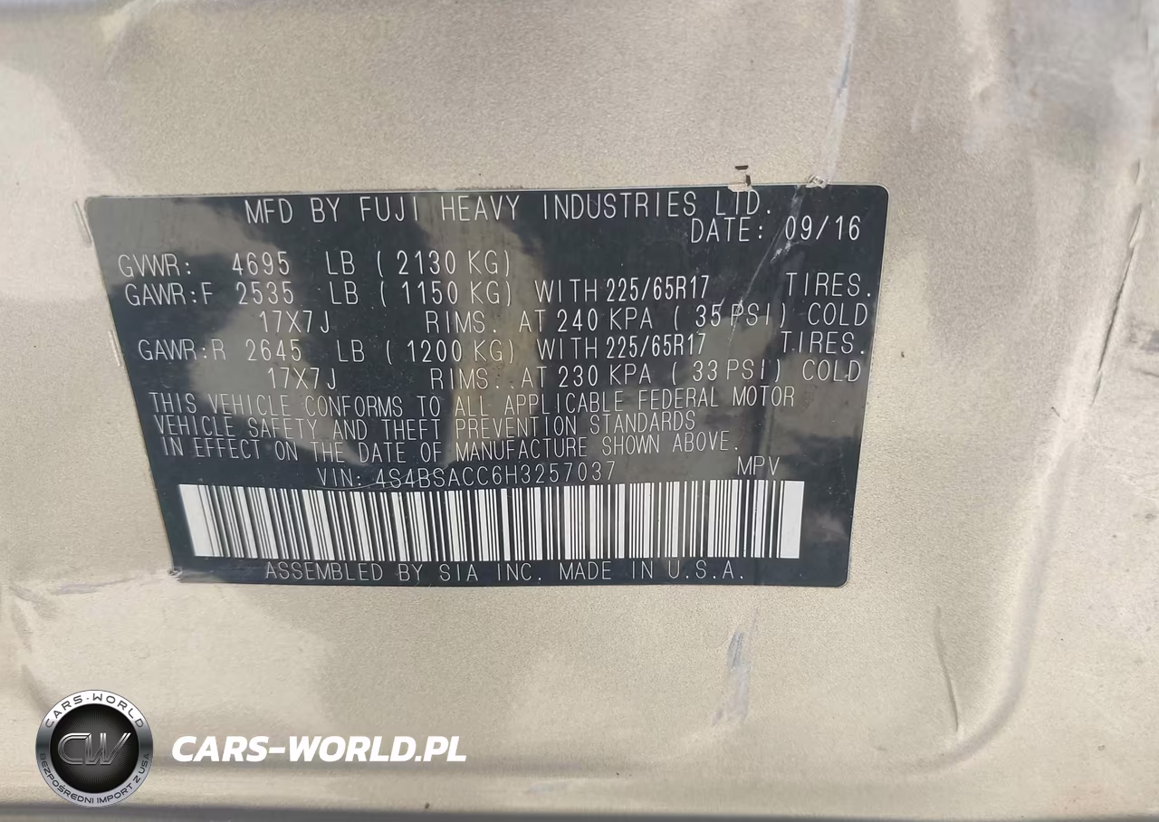2017 Subaru Outback 2.5I Premium VIN:4S4BSACC6H3257037 - 9