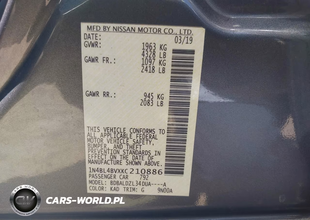 2019 Nissan Altima 2.5 S VIN:1N4BL4BVXKC210886 - 9