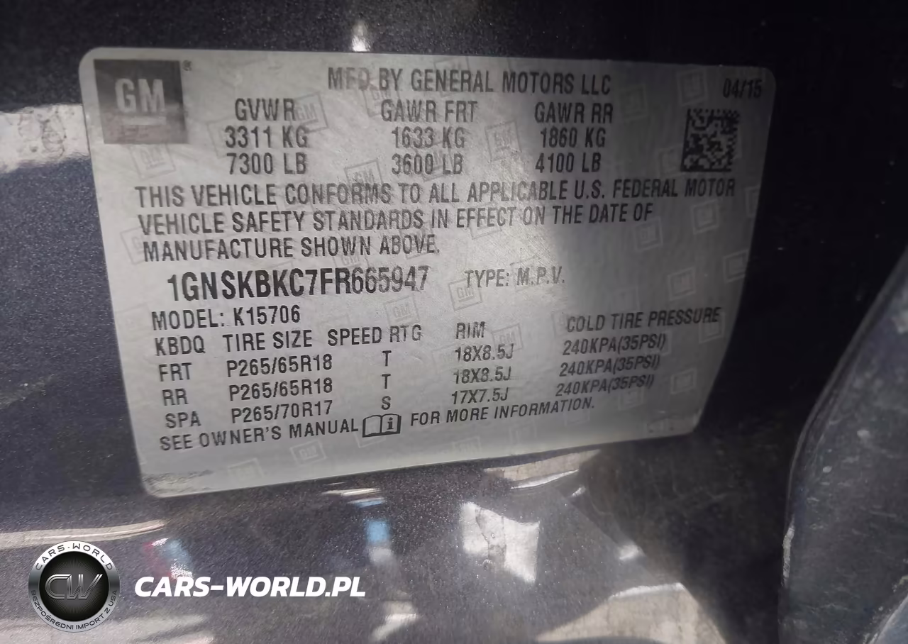 2015 Chevrolet Tahoe Lt VIN:1GNSKBKC7FR665947 - 9