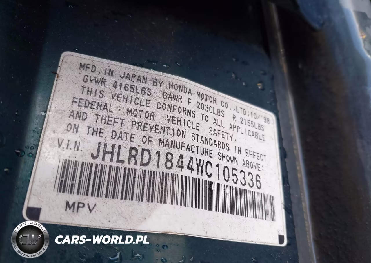 1998 Honda Cr-V Lx VIN:JHLRD1844WC105336 - 9
