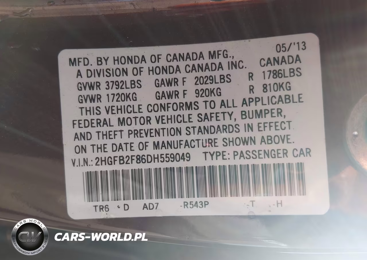 2013 Honda Civic Ex VIN:2HGFB2F86DH559049 - 9