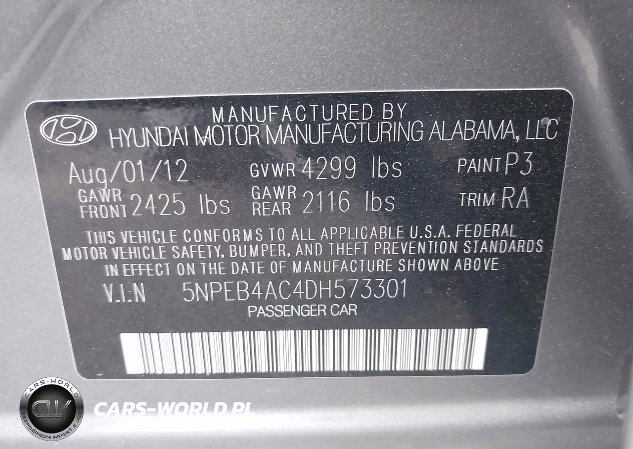 2013 Hyundai Sonata Gls VIN:5NPEB4AC4DH573301 - 9