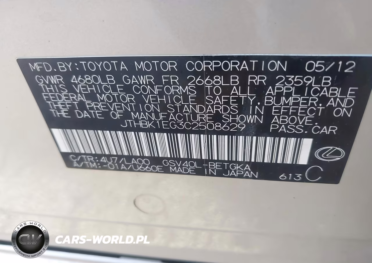2012 Lexus Es 350 VIN:JTHBK1EG3C2508629 - 9