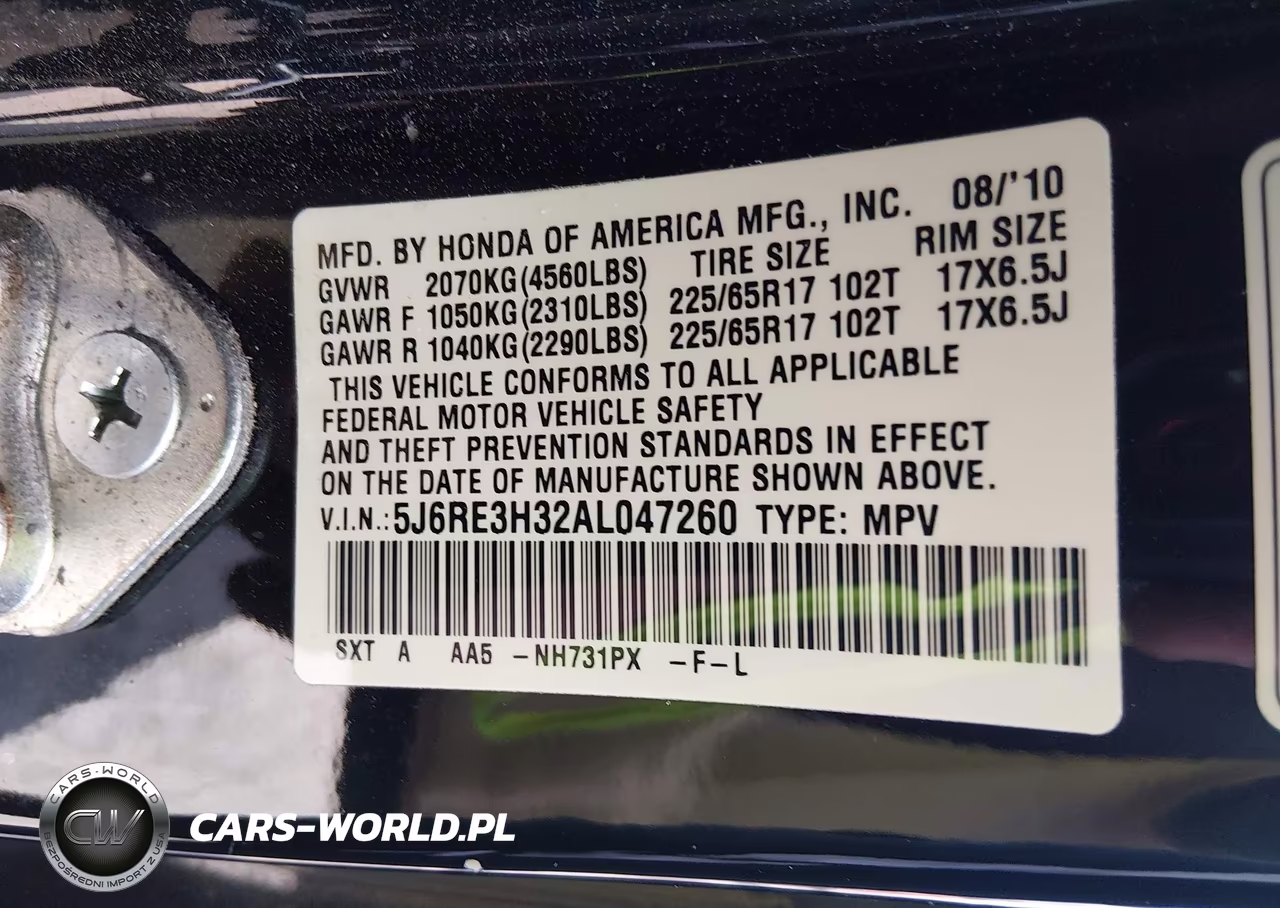 2010 Honda Cr-V Lx VIN:5J6RE3H32AL047260 - 9